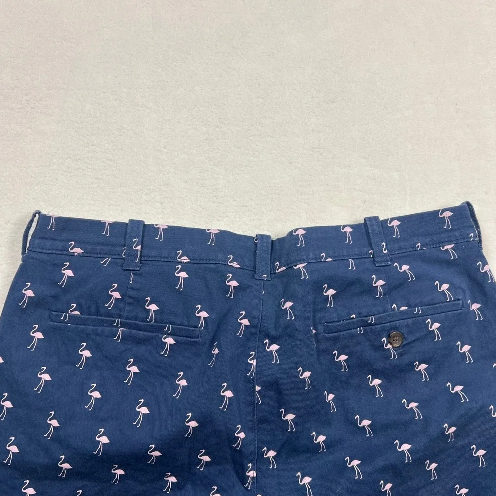 J Crew Mens 36 Navy Blue Pink Flamingo Embroidered Chino Shorts 9 Inseam Cotton